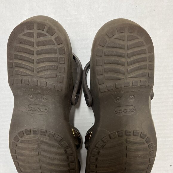 Crocs Huarache Sandals Womens 9 Brown Gold‎ Strappy Wedge Croslite Jelly Casual - Picture 8 of 12